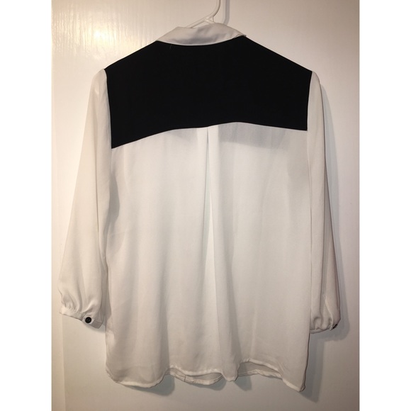 White and Black Button Down Blouse - Picture 3 of 3